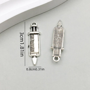 Ciondolo a siringa in lega argento antico per gioielli fai-da-te, misura 3cm x 0.8cm