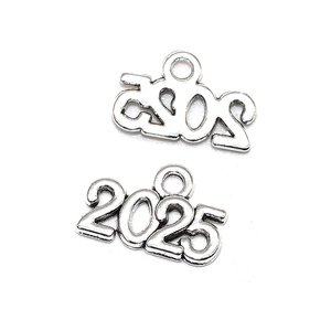 Two antique silver 2025 year charms for DIY jewelry making and handmade necklaces