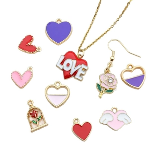 Pendentifs cœur et rose en alliage coloré plaqué or pour la création de bijoux DIY