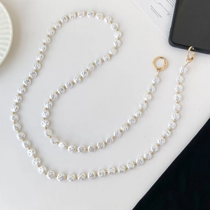 Catena per Cellulare a Tracolla in Künstliche Perle Barocche di Moda Con Fibbia a Molla Dorata Elegante Cinturino Lungo in Perline per Gioielli da Donna