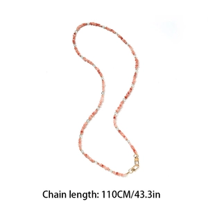 Chaîne de téléphone bandoulière en cristal rose et perles, fermoir doré, 110cm