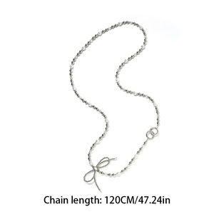 Elegant 120cm pearl and bead phone crossbody chain with decorative ribbon bow design
