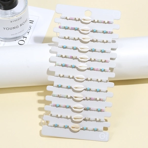 Juego de Pulseras de Cuentas de Concha Bohemia para Mujer Pulseras de Cuerda Ajustables Tejidas Joyería de Vacaciones en la Playa