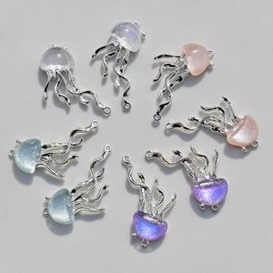 Set of 8 colorful jellyfish charms in alloy and resin for DIY jewelry making