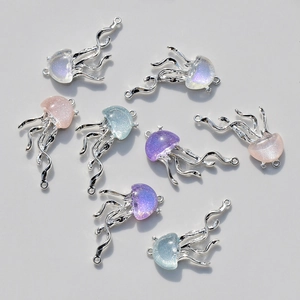 Alloy Jellyfish Charms For Jewelry Making Resin Glitter Sea Animal Pendant For Necklace Earring Bracelet Handcrafted Crafting