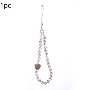 Bijou de téléphone fraise fait main avec perles irisées et fermoir mousqueton argenté