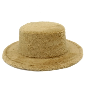 Chapeau Fedora en Peluche Épaisse d'Hiver Pour Femmes Hommes Sommet Plat Chaud Style Jazz Fausse Fourrure Bord Large