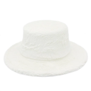 Chapeau fedora d'hiver en fausse fourrure blanche à bord large et calotte plate chic