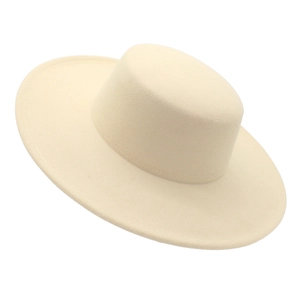 French vintage flat top felt boater hat in cream white with a 10cm wide brim