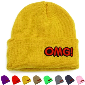 Unisex Winter Warm Knitted Beanie Hat With OMG Letter Embroidery Patch Fold-over Cuff Windproof Outdoor Cold Skull Cap