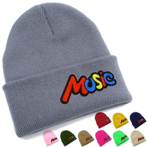 Music Letter Embroidery Knit Beanie For Men Women Winter Warm Hip Hop Streetwear Ribbed Cuff Skull Cap Multi Color