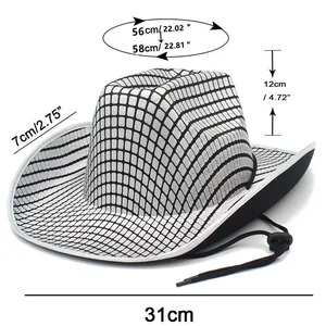 Size chart showing 56-58cm circumference for the checkered western cowboy party hat