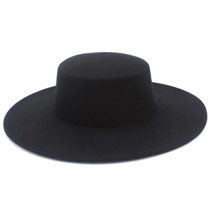French Vintage Flat Top Wide Brim Fedora Hat Polyester Cotton Felt Boater Hat For Women Men Fashion Jazz Hat Travel