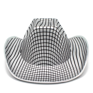 Sparkly disco cowboy hat with silver metallic patches in a classic Western style design