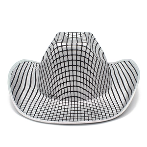 Metallic Grid Checkered Western Cowboy Hat For Adults Disco Party Costume Performance Stage Accessory Fedora Hat