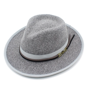 Classic melange grey wool fedora hat with double bands and a gold metal buckle
