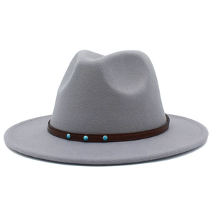 Chapeau Fedora Classique à Large Bord pour Femmes Hommes Chapeau Jazz Léger en Polyester avec Bande en Cuir et Clous Turquoise Style Vintage