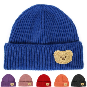Korean Style Sweet Cute Bear Embroidered Knit Beanie Hat Winter Warm Ribbed Skull Cap For Women Men Couple Outdoor Fashion