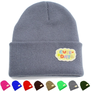 CUTE DAY Écusson Brodé Bonnet en Tricot Homme Femme Chaud Hiver Revers Côtelé Bonnet Extérieur Hip Hop Skull Cap
