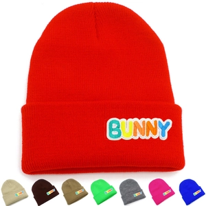 Bunny Letter Embroidery Knitted Beanie Hat Warm Winter Slouchy Cold Cap Fashion Soft Acrylic Ribbed Skull Cap For Men Women