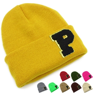 Korean Style Knitted Beanie Hat For Women Winter Outdoor Warm Windproof Cold Cap With Letter P Patch Embroidery Unisex Fashion Headwear