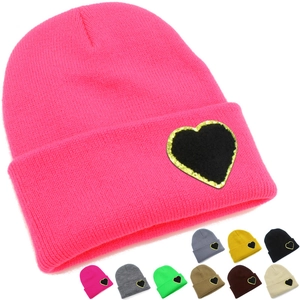 Sweet Heart Patch Knitted Beanie For Women Girls Autumn Winter Warm Windproof Acrylic Skull Cap Fashion Outdoor Headwear
