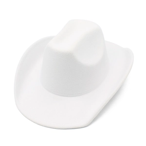Close-up of the fine wool felt texture and curved brim on this white western cowboy hat