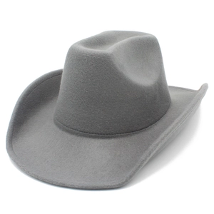 Classic grey western cowboy felt hat with a rolled brim and teardrop crown for all seasons