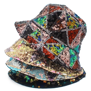 Sparkly mixed color sequins punk bucket hats for women foldable sun protection party style