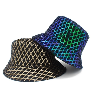 Bob à Paillettes Brillantes à la Mode Femmes Hommes Personnalisé Motif en Losange Pare-soleil Chapeau de Pêcheur Fête Festival de Musique Coiffure Chic