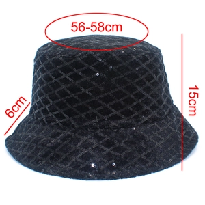Dimensions du chapeau bob à paillettes noires avec motif losange argenté, taille 56-58cm