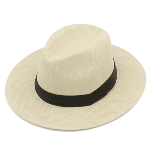 Classic creamy-white Panama straw hat with black ribbon band and wide sun-protective brim