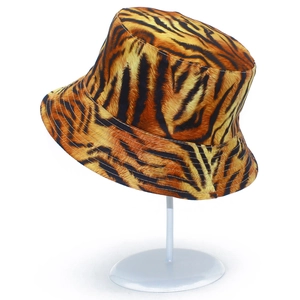 Tiger print reversible bucket hat with durable stitching and bold orange-black patterns
