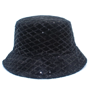 Chapeau bob noir à paillettes avec motif en losange et finition brillante pour femme