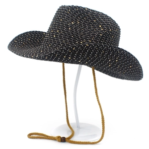 Damen Herren Western Cowboy Strohhut Mit Glänzenden Pailletten Breiter Krempe Sonnenschutz Sommer Strandhut Mit Verstellbarem Windseil