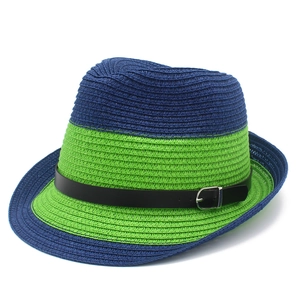 Mode Farbblock Stroh Fedora Hut Für Damen Herren Sommer Sonnenschutz Strand Jazz Hut Mit Ledergürtel Schnalle