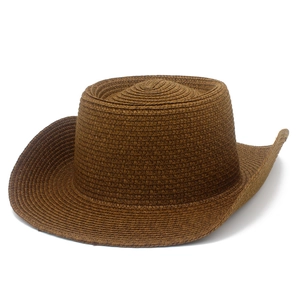 Chapeau de cowboy classique en paille tressée marron foncé avec bord large style western