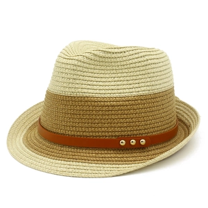 Vintage Straw Fedora Hat For Men Women Color Block Sun Protection Beach Hat With Leather Band And Metal Rivets Casual Travel Jazz Hat
