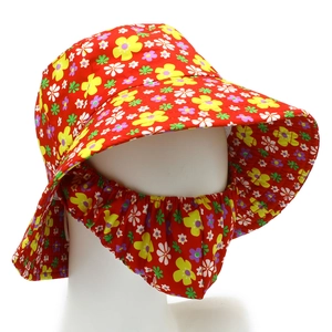Cappello parasole rosso a fiori con tesa larga e maschera protettiva UV per il collo
