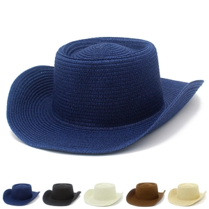 Chapeau de cowboy en paille à sommet plat et large bord roulé pour protection solaire