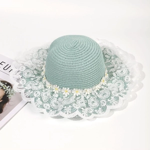 Women Daisy Flower Straw Hat Wide Brim Lace Sun Hat Beach Vacation Breathable Weave Panama Hat Foldable Summer Hat
