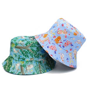 Cappello da Pescatore in Cotone con Stampa Coniglietto Pasquale Blu Chiaro Motivo Floreale Protezione Solare Unisex
