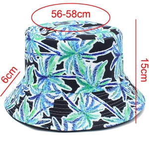 Detailed sizing chart for tropical palm tree bucket hat showing 56-58cm head circumference