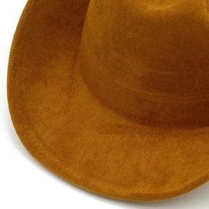 Detail shot of ginger yellow felt cowboy hat showing precision stitching on the brim