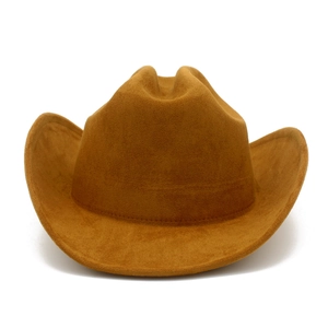 Classic western cowboy hat in ochre suede with wide brim and cattleman crown design