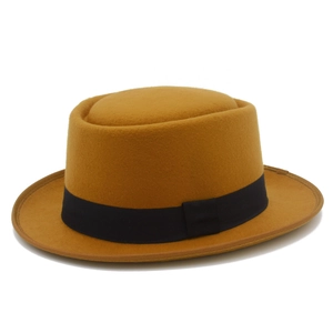 Élégant Chapeau Pork Pie pour Femmes Tête Ronde Vintage Fedora en Feutre de Polyester Avec Ruban Noir Couleur Unie Style Formel