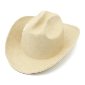 Top view of a cream beige felt cowboy hat showing wide brim and classic crown detail