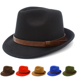 Classic felt fedora hat with embossed leather band available in multiple colors