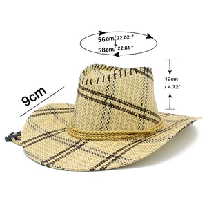 Detailed dimensions of the straw western cowboy hat featuring size charts and measurements