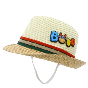 Cappello da sole per bambini in paglia intrecciata con tesa a contrasto e badge 3D